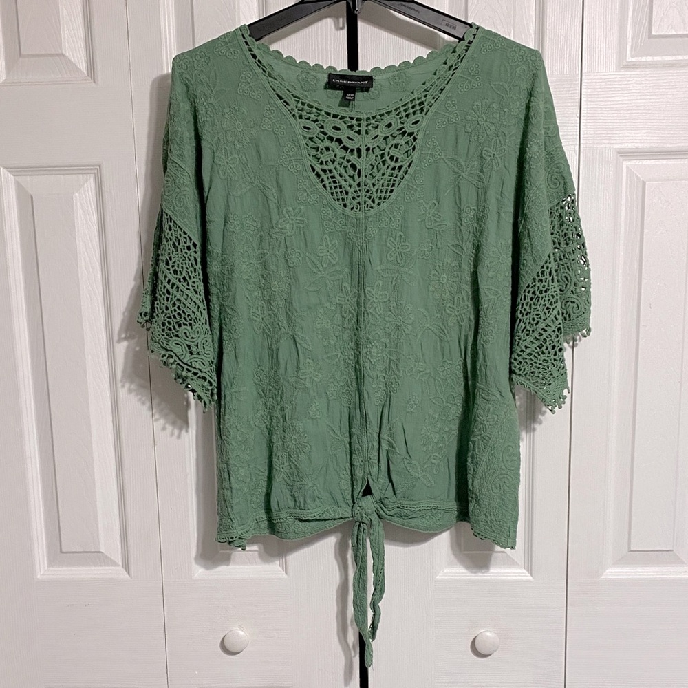 Lane Bryant dusty green cotton embroidered floral top shirt blouse size 22 / 24